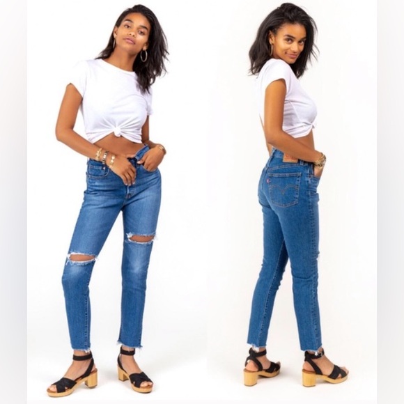 Levi’s 501 High Rise Skinny Jeans Jive Step Blue Distressed Denim Size 26 - Picture 1 of 10